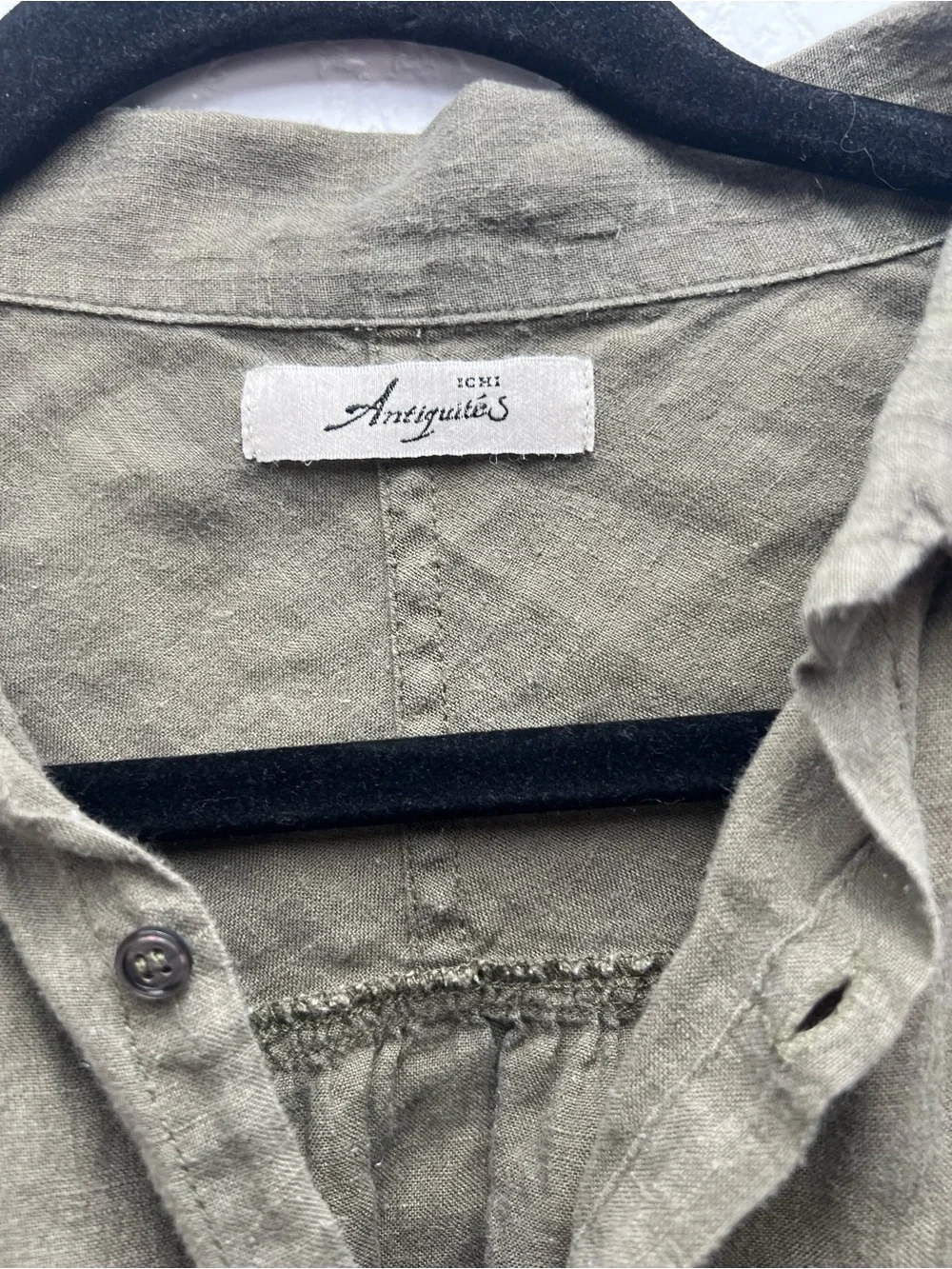 ICHI Antiquités 100% Linen Oversized Button Front top Olive Green Made Japan - Picture 6 of 12